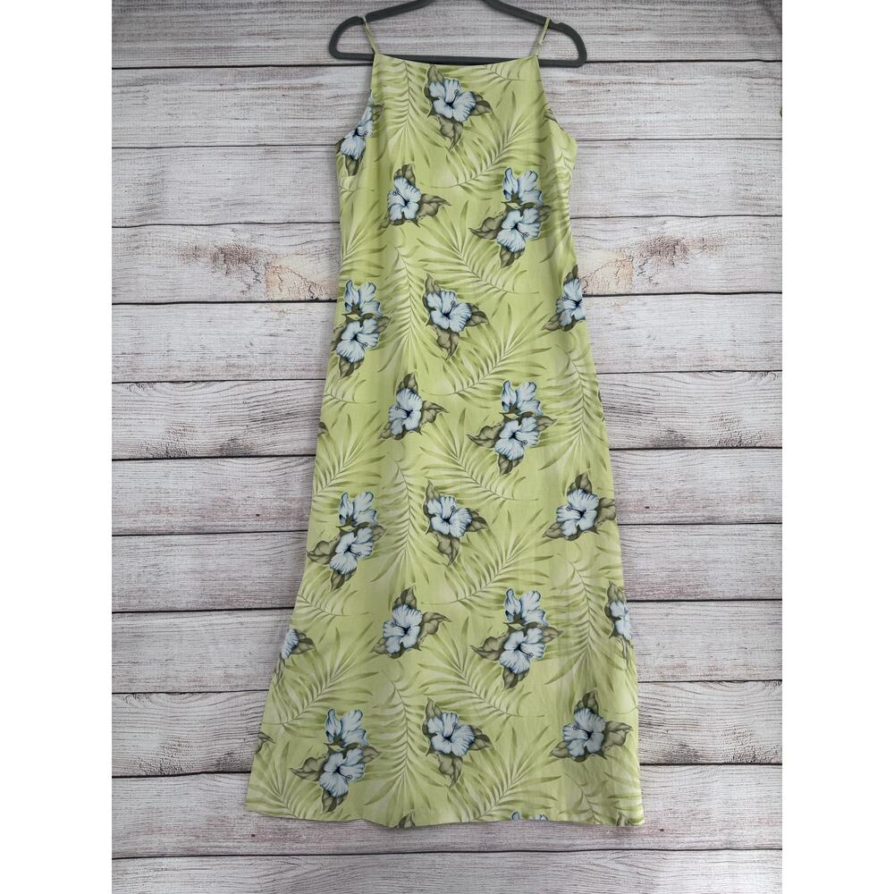 Vintage Tommy Bahama Silk Linen Floral Maxi Dress Womens 8 Green Blue‎ Tank
